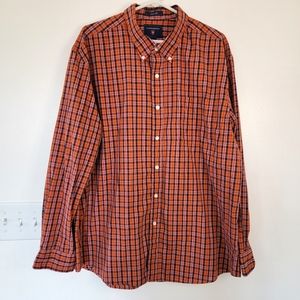 Saddlebred Long Sleeve Button Down Shirt Easy Care Orange Plaid Men's XL